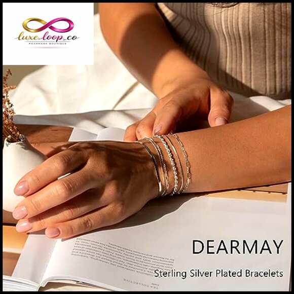 Silver Plated Bracelet Set Dainty Layering Trendy Minimal Chic Jewelry - Picture 4 of 7